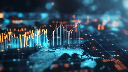 Abstract visualization of global financial data with dynamic graphs and world map background - Powered by Adobe