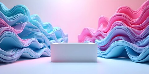 Abstract geometric product display with pastel waves for product presentation and promotion