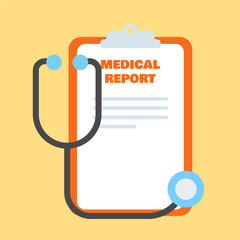 Medical Report Illustration: A visually informative illustration of a medical report displayed with a stethoscope, offering a glimpse into healthcare documentation.