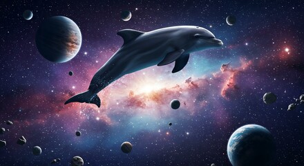 Dolphin in the cosmos: A cosmic journey through nebulae and planets