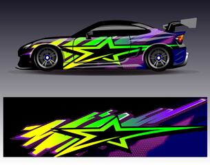 Obraz premium Car wrap design vector. Graphic abstract stripe racing background designs for vehicle, rally, race, adventure and car racing livery