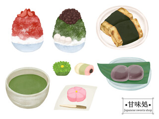 甘味処のお品書きの色鉛筆タッチのイラスト