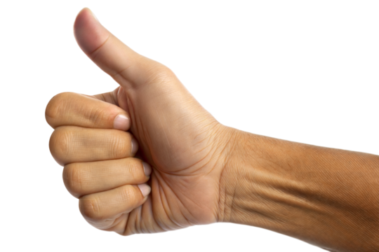 Close up of a person s hand giving a thumbs up gesture against a black and white background