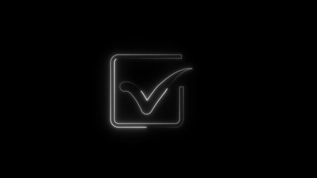 Beautiful black background of tick icon. Chekmark neon glowing sign.