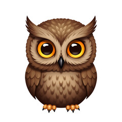 Fototapeta premium Cartoon Owl With Big Orange Eyes Standing on White Background