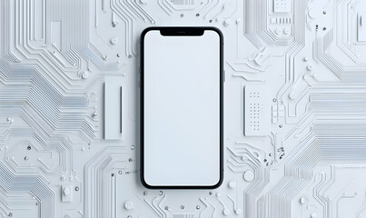 Modern Smartphone on Circuit Board Background with Empty Screen