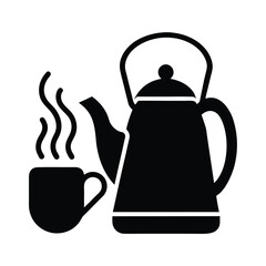 Kettle With Steaming Cup Icon Vector Illustration