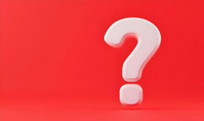Three-dimensional white question mark on vibrant red background