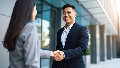 asian businessman shaking hands with the newly employed person