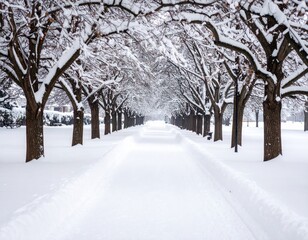 Obraz premium Snowy park path with trees