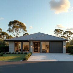 View of modern house in Australian style on blue sky background, Contemporary residence design. 3D rendering
