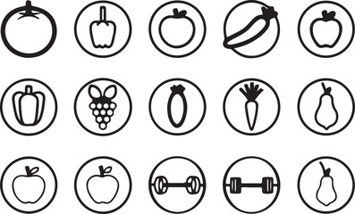 Healthy Lifestyle and Produce Outline Icons