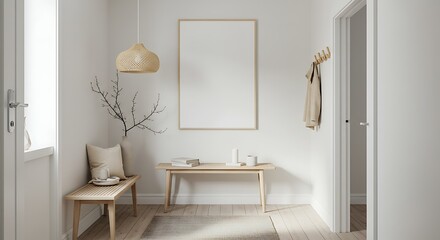 Minimalist Interior Design Serene Entryway with Natural Light and Wood Accents for Calm Living Space