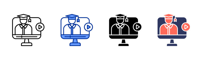 Online Course icon sheet multiple style collection