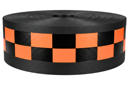 Roll of adhesive tape with an orange checkered safety pattern isolated on a transparent background