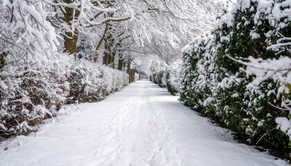 Fototapeta premium Snowy pathway through trees