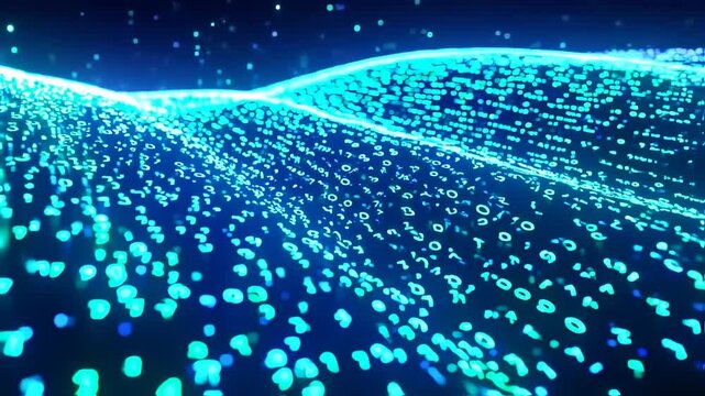 Dynamic blue digital wave of binary code background for technology concepts