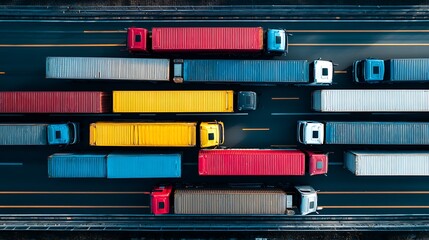 Trucks and Containers on Road Aerial View