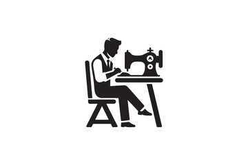 Fototapeta premium Tailor at Sewing Machine Silhouette Craftsmanship and Design a Black and White Image Depicting a Classic Sewing Scene with Silhouette Style