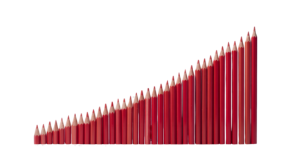 A row of red pencils are lined up in a row
