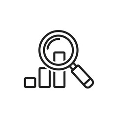 Magnifying Glass Over Bar Graph Black Outline Icon.