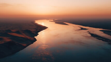 River at Sunrise Aerial View