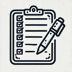 Fototapeta premium Stylized Checklist on Clipboard with Pen Black and White Illustration.
