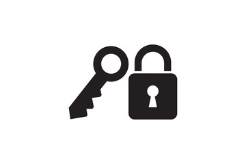 Simple Key and Padlock Icon in Black and White Security Concept with a Clean Silhouette