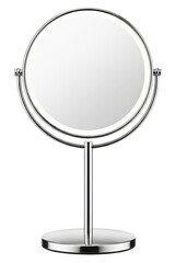 Oval double-sided vanity makeup mirror with LED lighting isolated on a transparent background