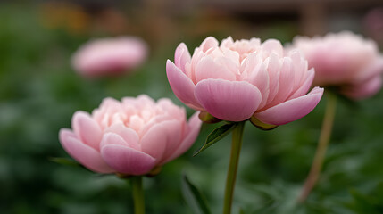 Fototapeta premium p3685236 361 Beautiful peonies blooming in a lush garden during early summer evenings 72902605 1