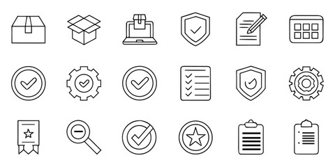 Quality Assurance Icons Checkmarks, Packages, and Security Symbols