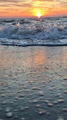 Footstep print on sand during sunset on beach, Preveza, Greece