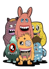 Hand-drawn illustrations, monsters doodle, Hand Drawn cartoon monster illustration,Cartoon crowd doodle hand-drawn Doodle style.