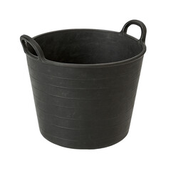 Isolate Transparent A durable black rubber storage bucket, ideal for various industrial applications and easy handling with two handles. PNG Die-Cut