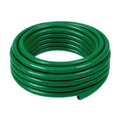 Isolate Transparent A green garden hose coiled neatly, ready for watering plants or washing cars, efficient and durable for outdoor tasks. PNG Die-Cut