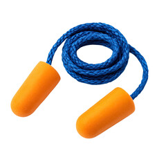 Isolate Transparent Bright safety earplugs with a blue cord, ideal for noise reduction in various environments. PNG Die-Cut