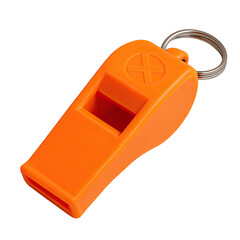 Isolate Transparent An orange whistle with a keychain, perfect for referees, coaches, and sports enthusiasts. PNG Die-Cut