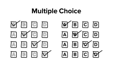 Multiple Choice Test Marked Answer Sheet Icon Set &ndash; Hand Drawn Checkboxes with A, B, C, D Options