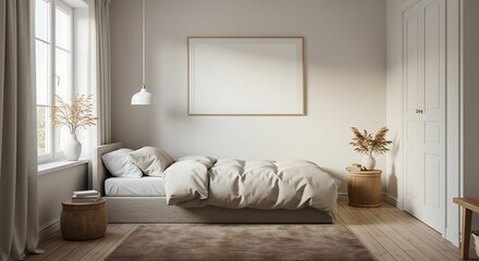 Serene Bedroom Interior with Natural Light and Neutral Tones A Cozy Haven