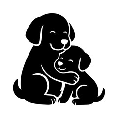 Obraz premium Two happy black puppies hugging each other with closed eyes