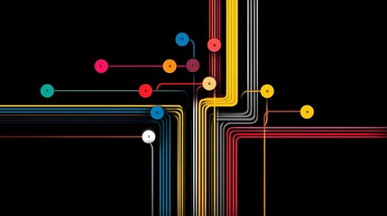 Minimalist and colorful city train transit map featuring seven small circle stations, simple design emphasizing clarity, easy navigation, and modern urban transportation concept.