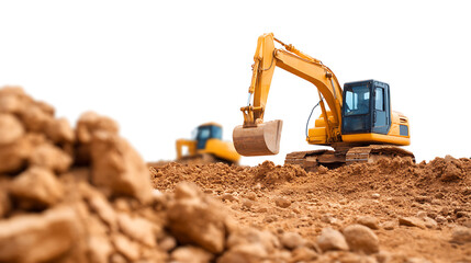 p3685236 33 Excavator and two bulldozer loader close-up on a white isolated background.Construction equipment for earthworks. element for design. Rental of construction equipment. 75172256 1