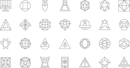 Vector art of a set of geometric shapes and abstract line art designs isolated on white background