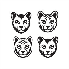 Fototapeta premium Stylish Set of Four Monochrome Cat and Tiger Faces