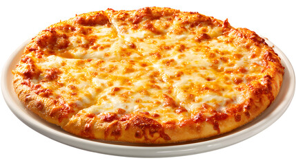 Full Cheese Pizza Perfectly Centered on a Round Plate with a Crispy Crust and Golden Melted Cheese