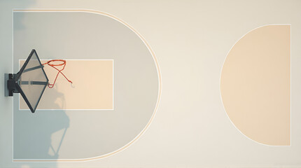 Basketball Court Overhead View with Hoop and Semi-Circles for Sports and Recreation