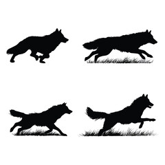 wolf running silhouette set, Black & White silhouette set 