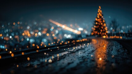 Christmas tree city night