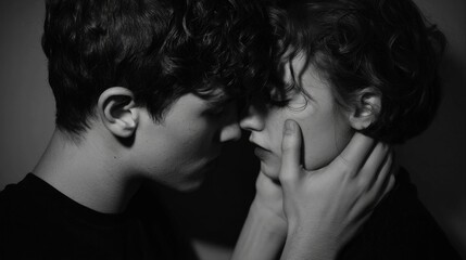 Close up affectionate couple kiss