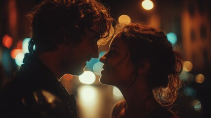 Close up couple night city